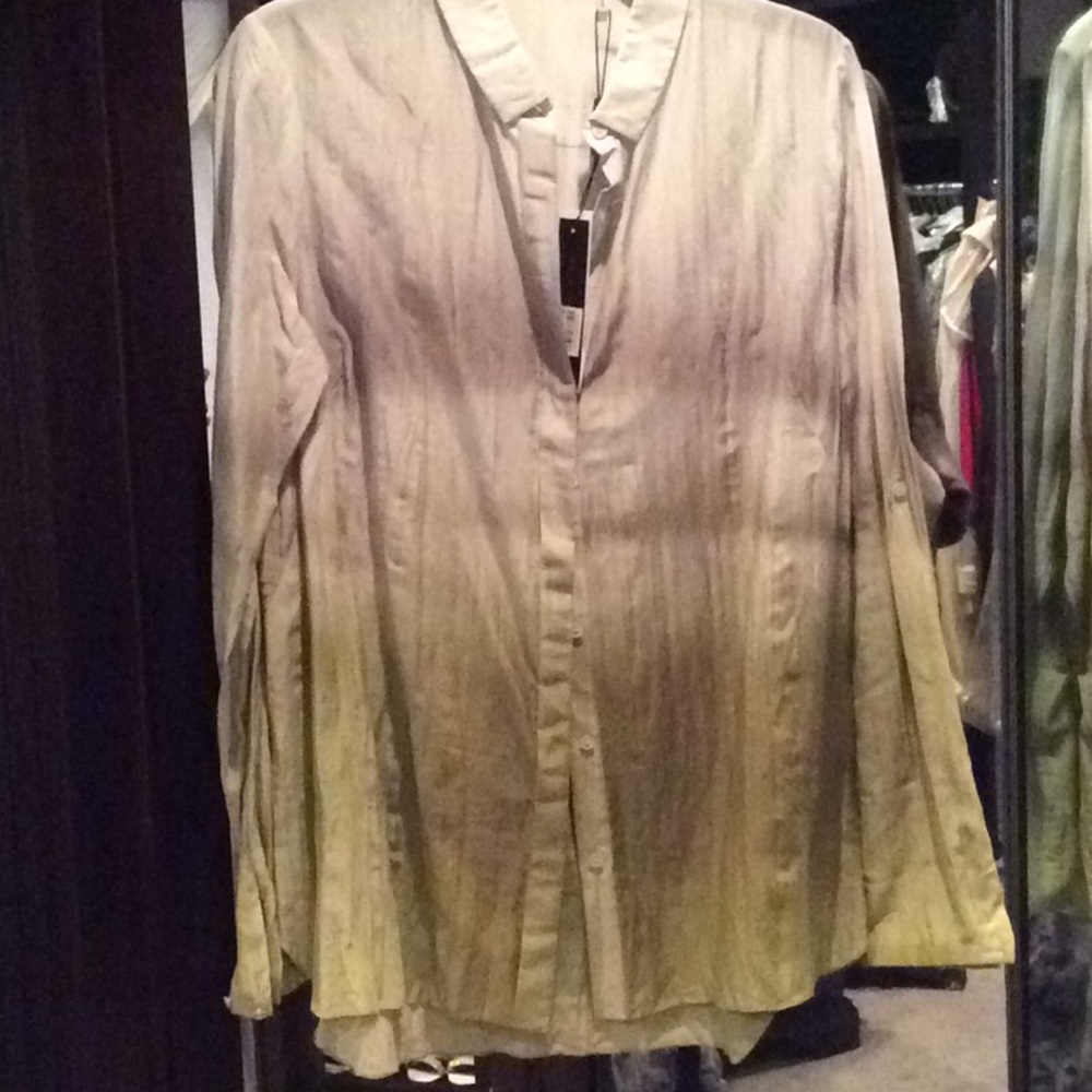 Elie Tahari Tie Dye gray green light weigh blouse, top Button Down Long Sleeve - Picture 5 of 11